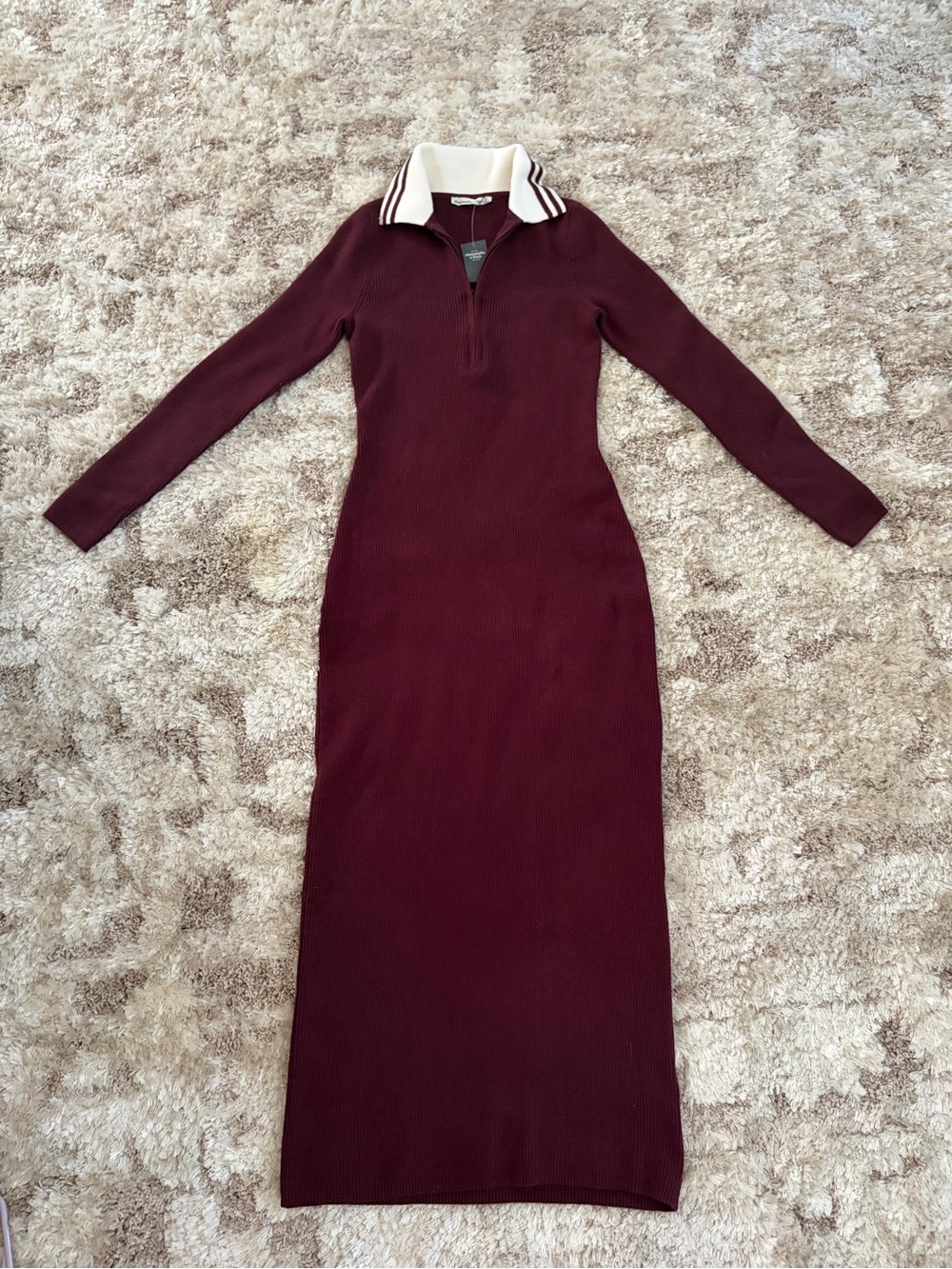 NWT Abercrombie & Fitch Ribbed Polo Maxi Dress in Burgundy Size Small